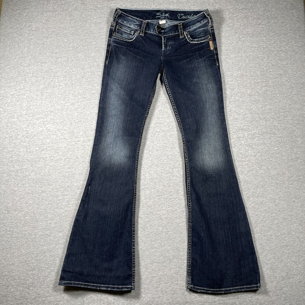 Silver Jeans Tuesday Jeans Womens 27x33 Dark Blue Bootcut Slim Embroidered